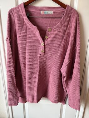 ⚡️Free People Hailee Relaxed Waffle Henley Beach Sweater- Dusty Rose